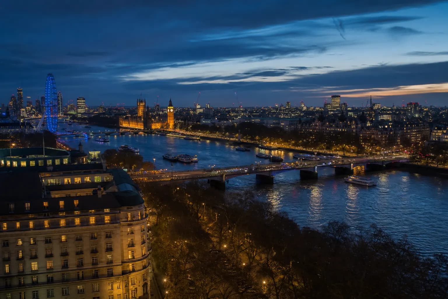 London skyline at blue hour